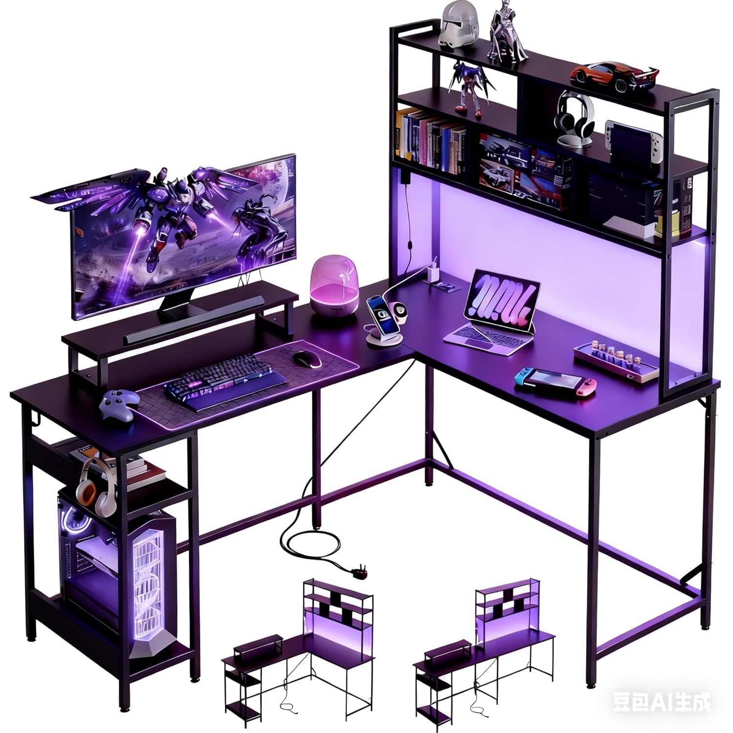 Gaming Desk With Hutch - Игровой стол L-образной формы с ящиком,