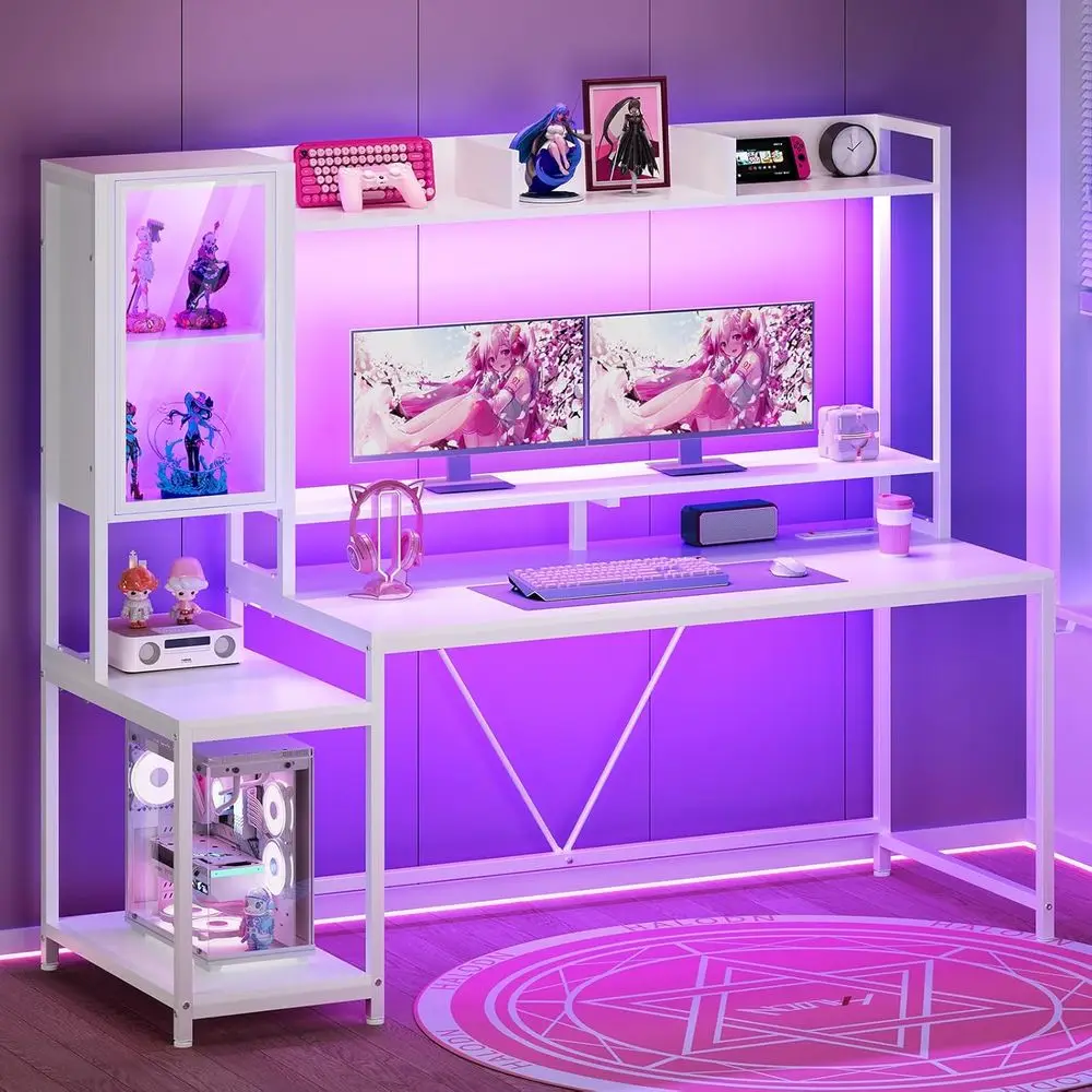 Gaming Desk With Hutch - Игровой стол с 60 светодиодными лампами,
