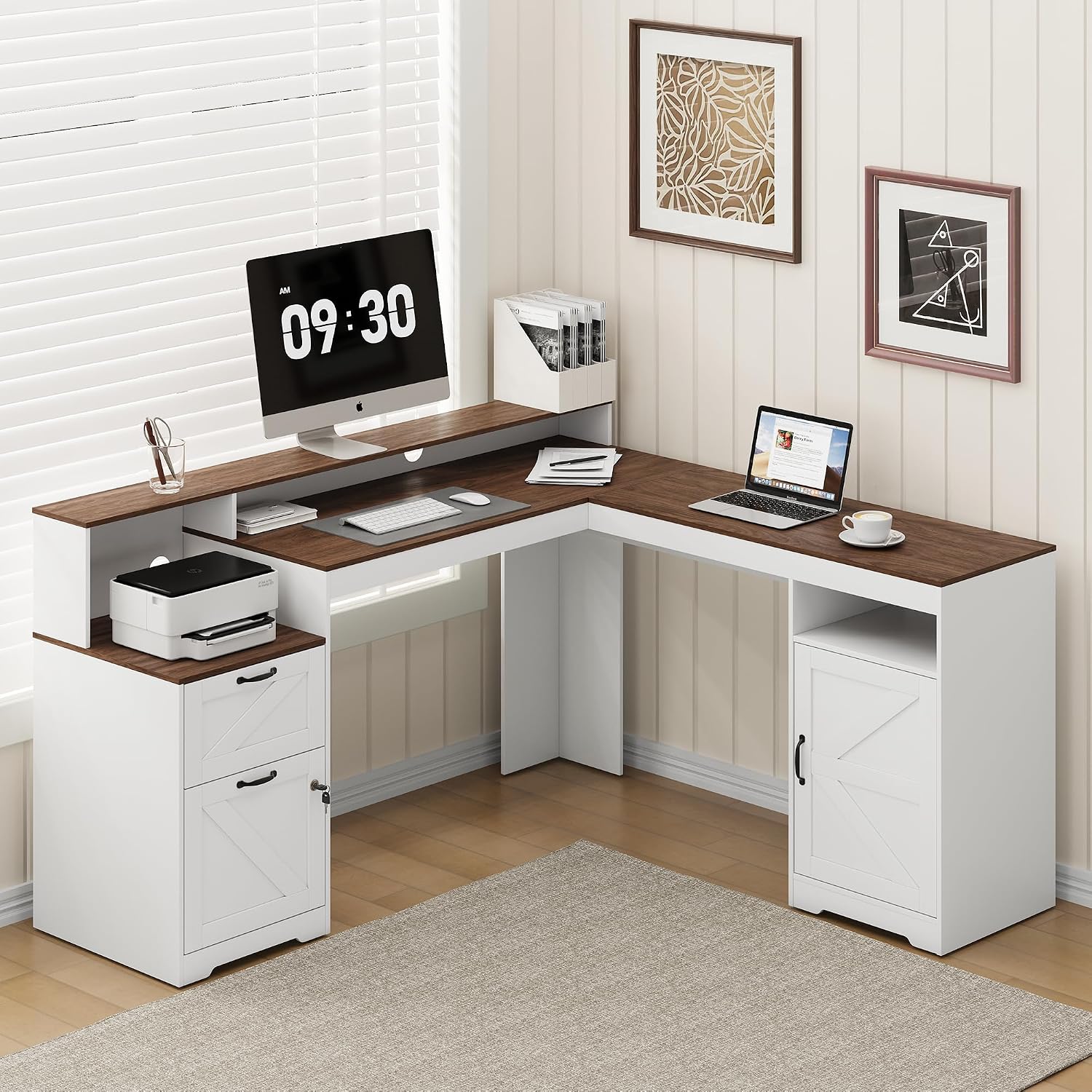 Office Furniture Outlet - Угловой компьютерный стол Farmhouse L-образной формы