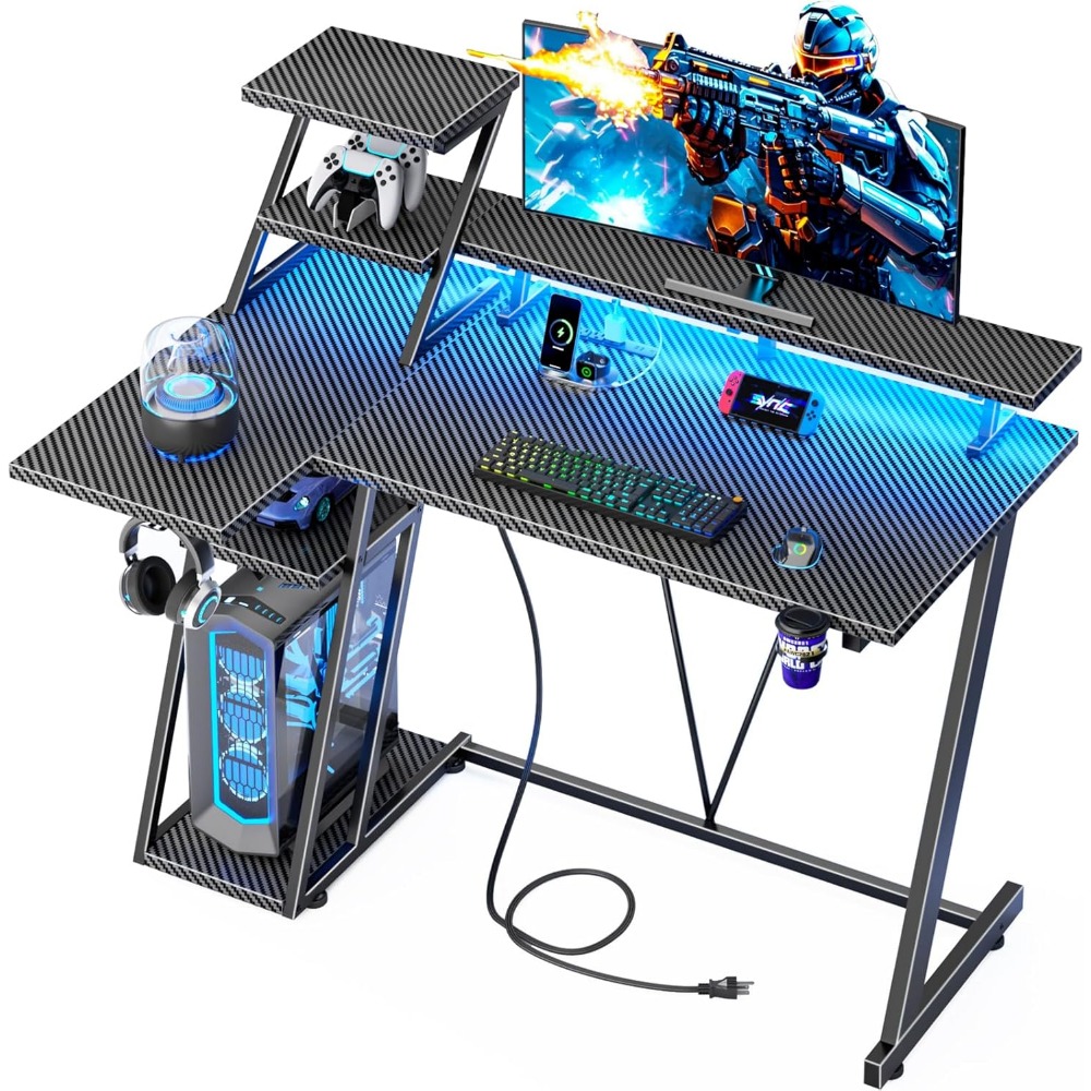 Gaming Desk With Hutch - 39-дюймовый игровой стол премиум-класса со светодиодной