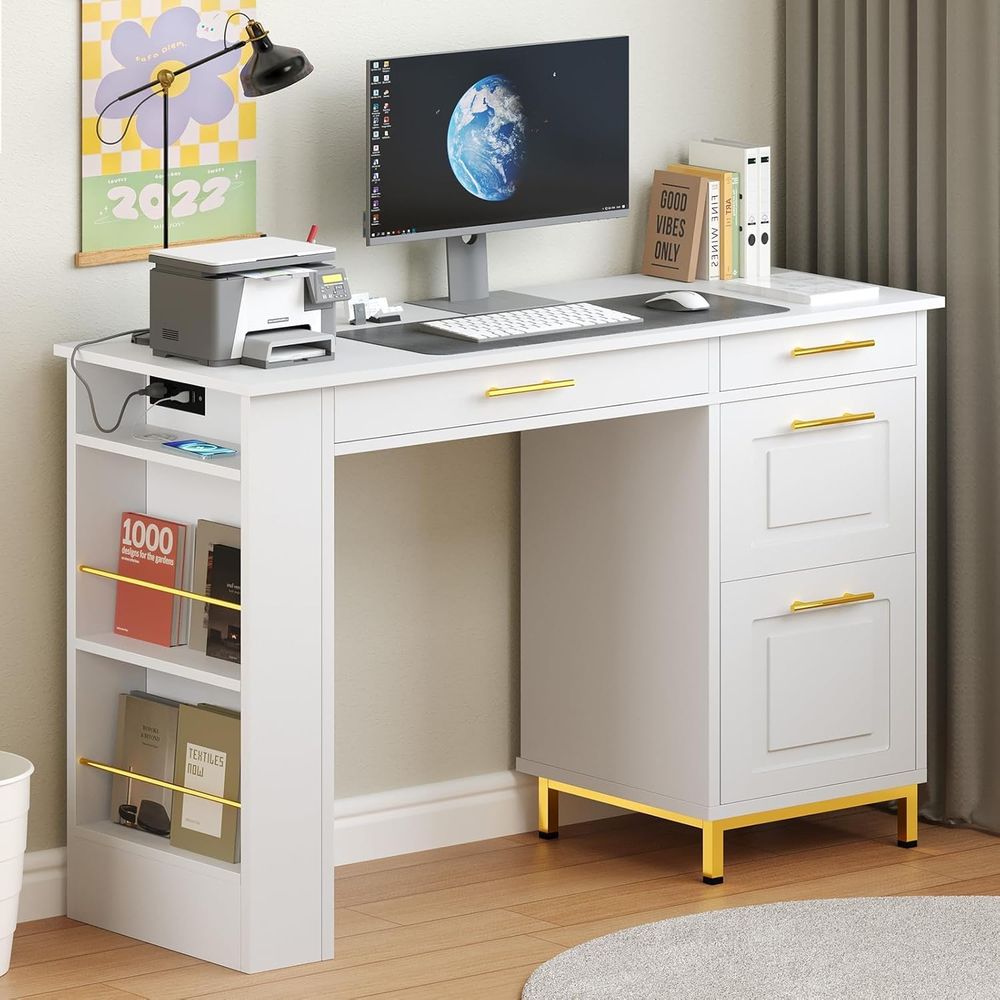 Office Furniture Outlet - Белый компьютерный стол с ящиками, 48-дюймовый