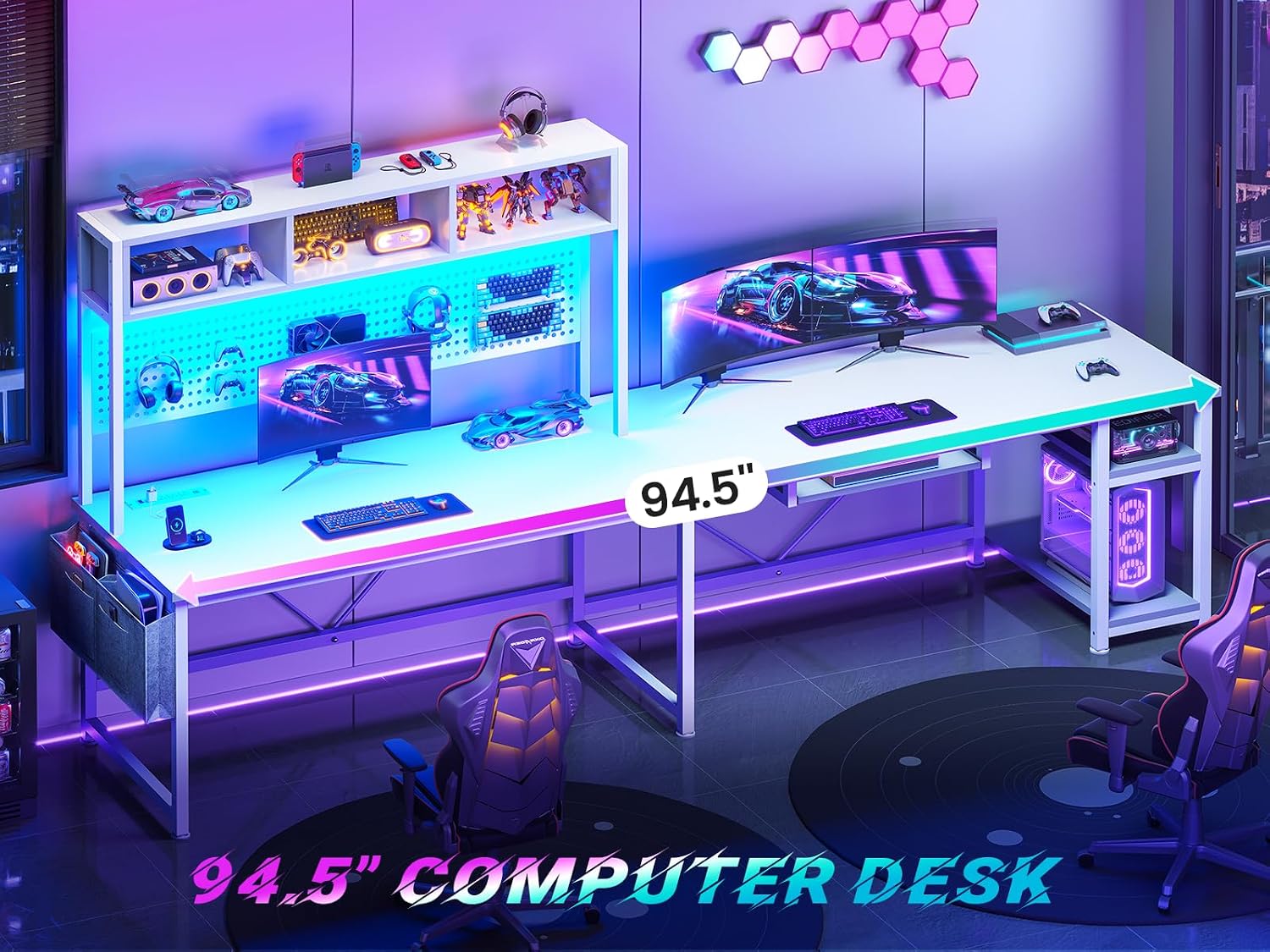 Белый L-образный игровой стол, – обзор и цена Gaming Desk With Hutch